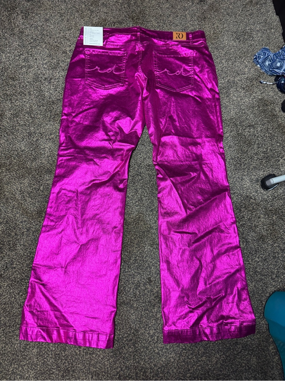 Ranch Dress’n Shiny Magenta Metallic Wide-Leg Pants Pink 3xl Denim Trouser New